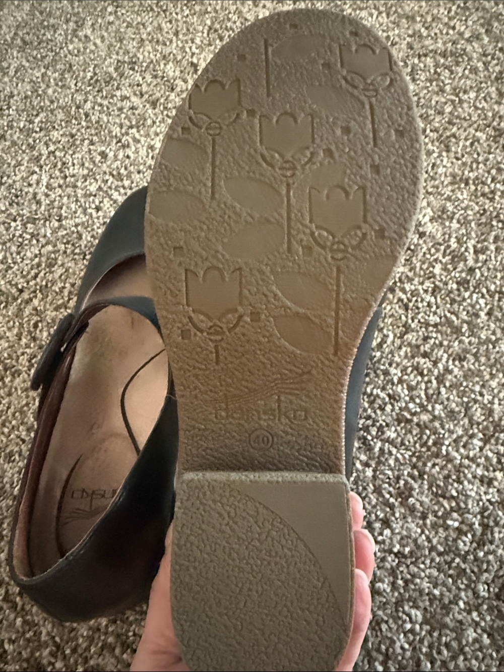 Dansko Black Leather Mary Jane Flats with Button Strap - Picture 5 of 8